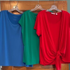 Susan Graver Blue, Green & Red Short Sleeve Tops — Red Knot-Front Tee